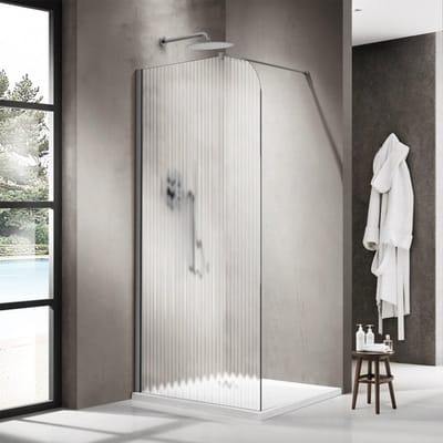 FugaFlow Eccelente Vetro Inloopdouche - 100x200cm - afgeronde glaswand - links - ribbel glas - wandarm - geborsteld gunmetal PVD