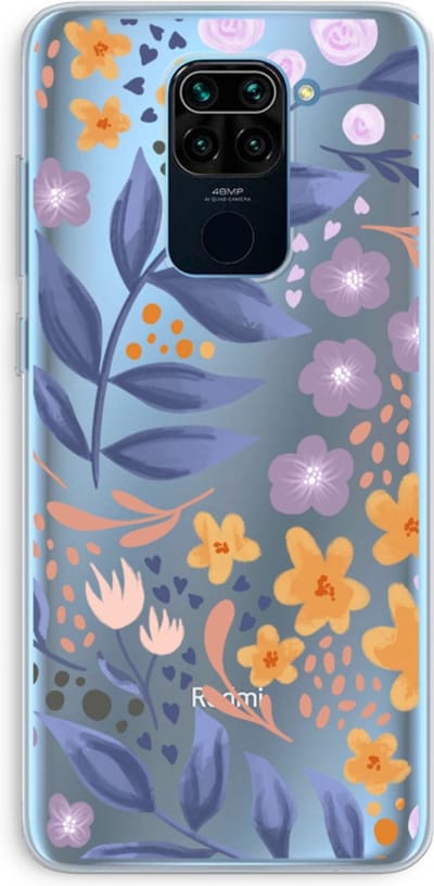 Case Company® - Hoesje geschikt voor Xiaomi Redmi Note 9 hoesje - Flowers with blue leaves - Soft Cover Telefoonhoesje - Bescherming aan alle Kanten en Schermrand
