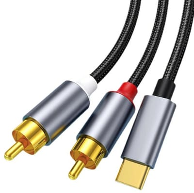 DrPhone AudioLink Pro – USB-C naar 2x RCA/Tulp Audiokabel – Type-C naar Tulp Stereo Kabel voor Versterker, Speakers & Auto – 1,2m