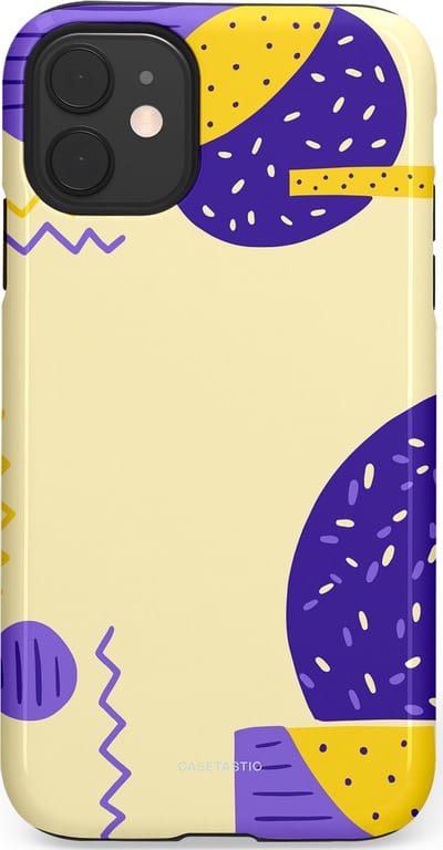Casetastic hoesje geschikt voor Apple iPhone 11 - Dubbellaagse bescherming - Geo zigzag - Fashion Case - Crème Blauw Geel