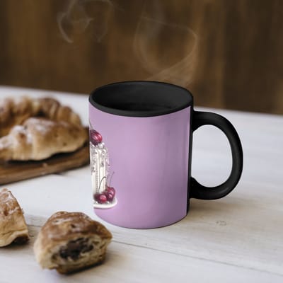 Magische Mok - Foto op Warmte Mokken - Koffiemok - Taart - Kersen - Juwelen - Rood - Magic Mok - Beker - 350 ML - Theemok