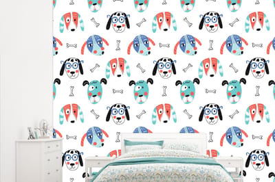 Behang - Fotobehang Jongens - Patronen - Hond - Breedte 315 cm x hoogte 260 cm