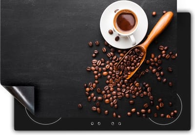 Chefcare Inductie Beschermer Kopje Koffie met Koffiebonen - 60x50 cm - Afdekplaat Inductie - Kookplaat Beschermer - Inductie Mat