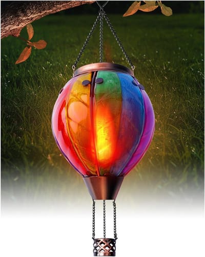 Warme Luchtballon Solar Tuinlamp met Flikkerend Vlamlicht - Waterdicht Decoratief LED Hangen voor Buiten
