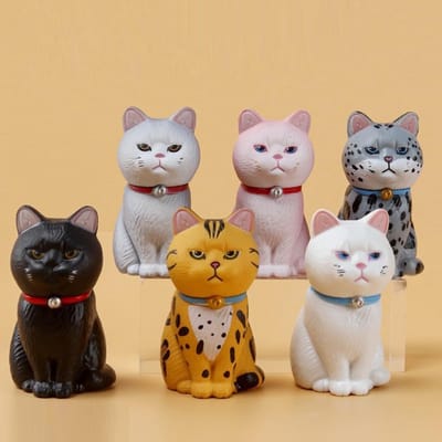 Decoratieve Mini Kat Figuren Set van 6 Zittende Kittens voor Tuin, Aquarium en Cake Decoratie - Schattige Dieren Ornamenten voor Micro Landschappen