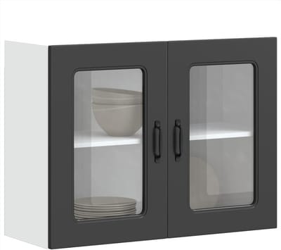 Keukenkast met glazen deur - Hangend keukenmeubel - Keuken organiseren - Ruimtebesparend ontwerp - Monteerbaar - Zwart