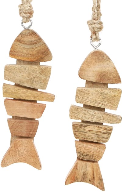 Houten visdecoratiehanger maritiem in naturel 16x2x5cm 2st, 2 Stück