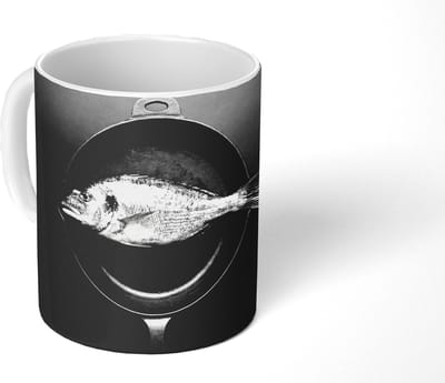 Mok - Koffiemok - Pan - Vis - Zwart - Wit - Mokken - 350 ML - Beker - Koffiemokken - Theemok