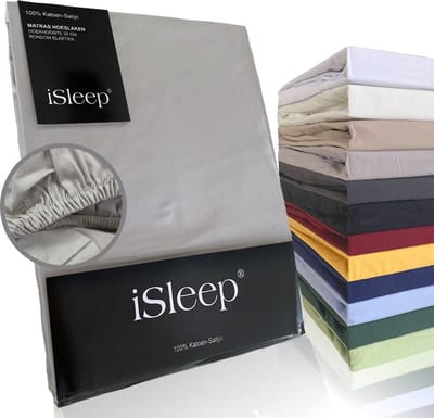 iSleep Katoen-Satijnen Hoeslaken - Hoge Hoek - Rondom Elastiek - Eenpersoons - 80x200+40 cm - Zilver