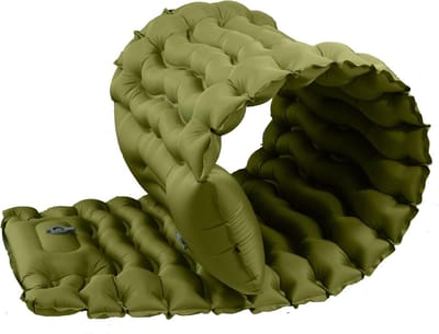 Opvouwbare camping-slaapmat - snel opblaasbaar en verdikt - nylon en TPU - waterdicht en lekvrij - dubbele luchtdeur - met hoofdkussen - lichtgrijs