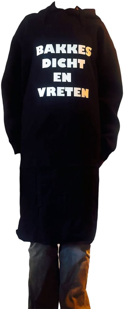 Zwart keukenschort / BBQ-schort met tekst | Bakkes dicht en vreten | Katoen - One size - Gratis verzending - Cadeau voor vaderdag