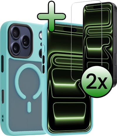 Hoesje Met 2x Screenprotector - Geschikt voor Apple iPhone 17 Pro - Magsafe Compatible - Sterk & Shockproof - Back Cover - Shock Proof Case - Telefoon Hoes - Lichtblauw