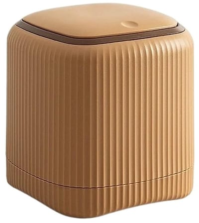 Ynkkvre - Prullenbak - Kleine prullenbak - Bureauprullenbak - 1 stuk - 13,5x13,5x14,5 cm - Dubbellaags met deksel - Chemisch vrij plastic - Voor kantoor, slaapkamer en studie - Bruin