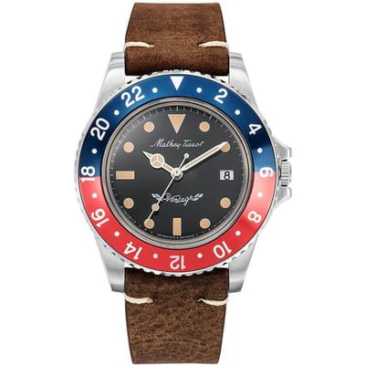 Mathey-Tissot Vintage Leren Band Zwarte Wijzerplaat Kwarts H900ALR Herenhorloge zwart
