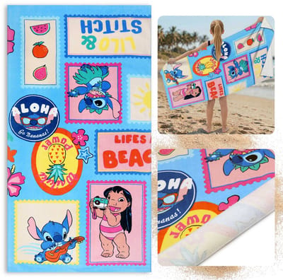 DISNEY Stitch Kleurrijk, sneldrogend strand- en badhanddoek, 100% katoen 70x140 cm OEKO-TEX