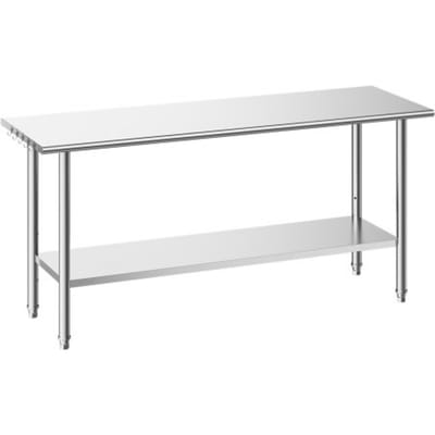 VEVOR Gasto werktafel 1829 x 610 x 894 mm, roestvrijstalen tafel met 2 niveaus en in hoogte verstelbare schappen, draagvermogen bovenste schap (263 kg), onderste schap (218 kg), voorbereidingstafel voor restaurantzilverwerk