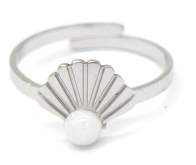 Ring met Schelp - RVS - One Size - Zilverkleurig