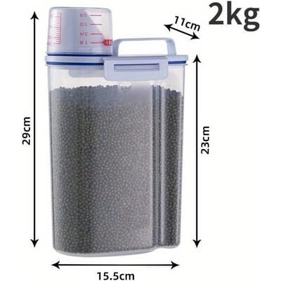 2kg Honden Kattenvoer Emmer Plastic Opslagtank met Maatbeker Container Vochtbestendige Verzegelde Pot Benodigdheden Accessoires voor Huisdieren 2KG wit