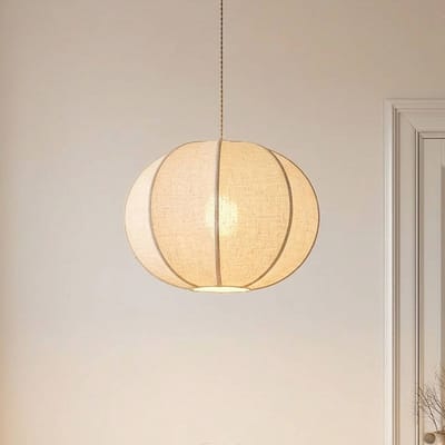 Lindby - Hanglamp - 1licht - Linnen, metaal - H: 35 cm - E27 - beige