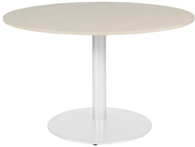 Linesto 120cm ronde vergadertafel op vaste hoogte (74cm) met honey castello 25mm blad en aluminium (RAL9006) trompetvoet
