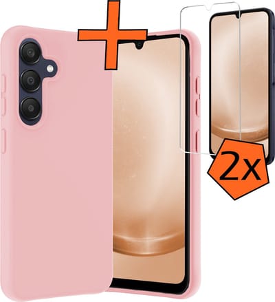 Hoes - Met 2x Screenprotector - Geschikt voor Samsung Galaxy A25 - Sterk & Shockproof - Back Cover - Siliconen Case - Telefoon Hoes - Lichtroze