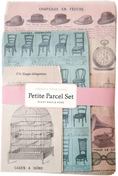 Set met Cadeauzakjes, Stickers en Labels - French Ephemera - Cavallini & Co Petite Parcel Set