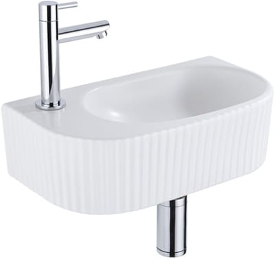 QeramiQ Fuente fonteinset – 40x21.5x12 cm – keramiek wit mat – kraangat links – chromen kraan – geribbeld