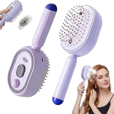 Elektrische Stoomborstel - Luchtkussenkam - met Stoomfunctie - Oplaadbaar - Multifunctionele Stoom Haarborstel - met Massageborstel tegen Pluizig Haar - voor Krullend, Droog en Klitterig Haar - Haarborstel Cadeau voor Vrouwen & Meisjes - 1 paars