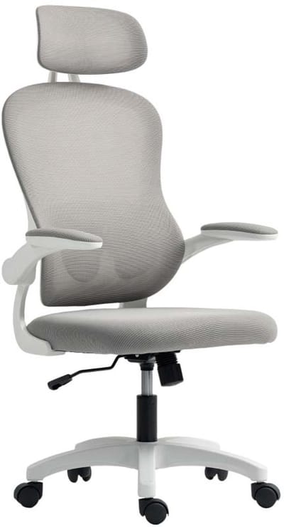 Ergonomische bureaustoel 64x62x107-121cm Grijs Draaibare hoofdsteun en lendensteun Verstelbare zithoogte Rocking-functie Verstelbare armleuningen Geschikt voor werk, gamen of studeren