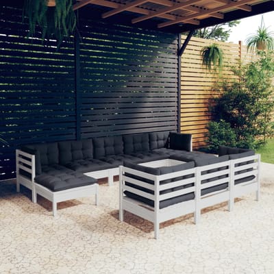 vidaXL - 10-delige - Loungeset - met - kussens - massief - grenenhout - wit
