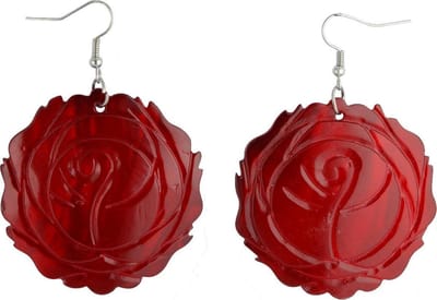 Behave Oorbel hanger 5cm lengte bewerkt met een bloemvormige schelp - roos