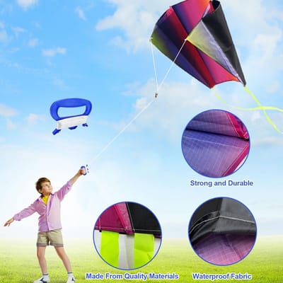 Cosensi- Vlieger Regenboog - 3 Kleurrijke Vliegers - Handgreep - Draaktouw - Scheurbestendig Polyester - Geschikt voor Kleuters