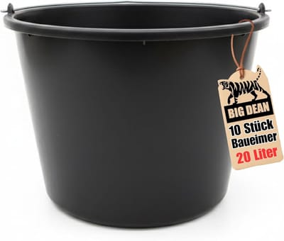 Bouwemmer 10 stuks - Werkplaats emmer - Materiaal transport - Met literschaal - 20 liter - Zwart