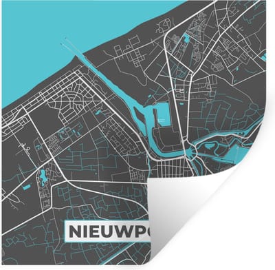 Muurstickers - Sticker Folie - Kaart – Plattegrond – Stadskaart – Nieuwpoort – België - Grijs - 100x100 cm - Plakfolie - Muurstickers Kinderkamer - Zelfklevend Behang XXL - Zelfklevend behangpapier - Stickerfolie