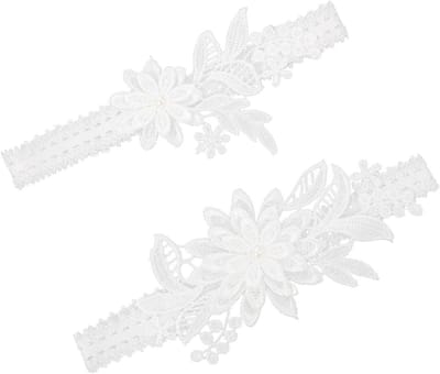 Bruidskanten Jarretels - Beenbanden Kousenbanden - Bruiloft Accessoire - Kanten Bloemmotief - 1 Paar - Wit