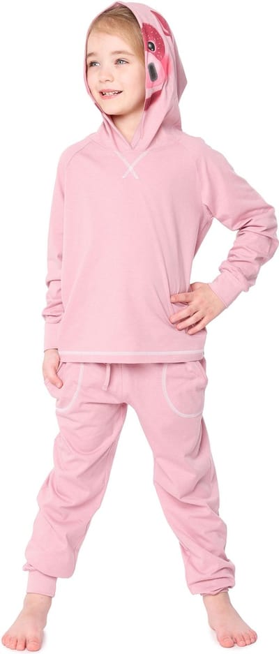 Ladeheid Kinderen Pyjama - met Capuchon - Lange mouwen - Lange broek - Katoen - LA-LA40-236-PJ - Roze Varkentje - 110-116