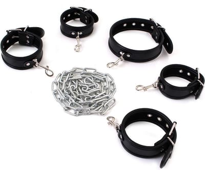 Kiotos - Budget Bondageset Met collar, hand- En voetboeien - Zwart