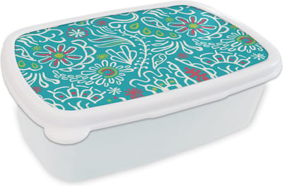 Broodtrommel Wit - Lunchbox - Brooddoos - Bloemen - Bladeren - Tropisch - Design - 18x12x6 cm - Volwassenen