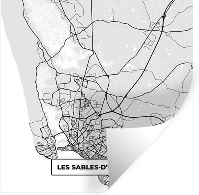 Muurstickers - Sticker Folie - Frankrijk – Les Sables-d'Olonne – Stadskaart – Plattegrond – Kaart - 100x100 cm - Plakfolie - Muurstickers Kinderkamer - Zelfklevend Behang XXL - Zelfklevend behangpapier - Stickerfolie