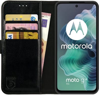 Rosso Element Geschikt voor Motorola Moto G35 | Wallet Book Case | Portemonnee Hoesje | 3 Pasjes | Magneetsluiting | Stand Functie | Zwart