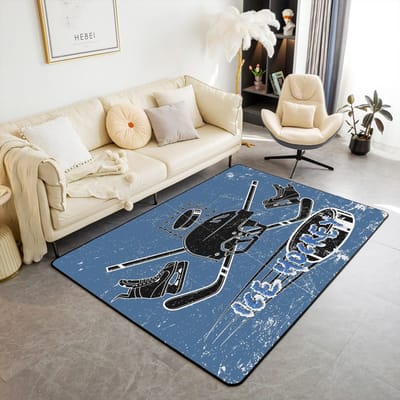 Tapis de Zone Hockey sur Glace Maison Peluche Antidérapant Tapis de Sport Hockey sur Glace pour Décor Salon Chambre Salle de Jeux Tapis de Sol Joueur de Hockey 40x60cm 16x24 inch