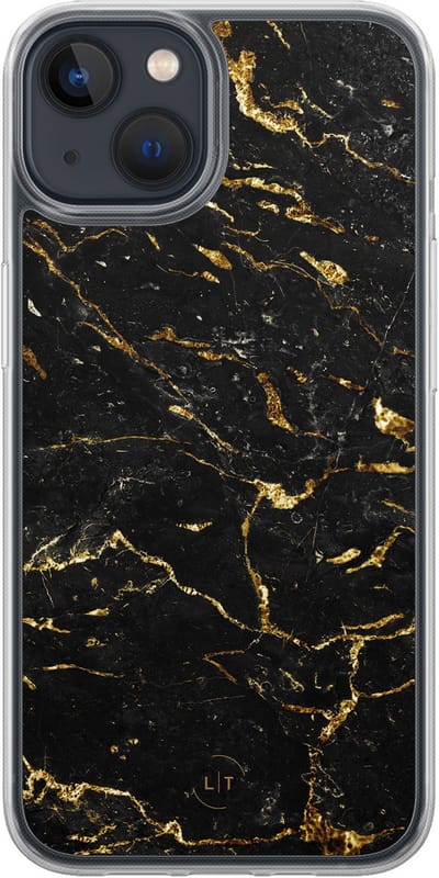 Hoesje geschikt voor iPhone 13 - Marmer zwart goud - 2in1 backcover - Marmer - Zwart, Goud - Leuke Telefoonhoesjes