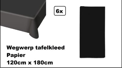 6x Wegwerp tafelkleed papier zwart 120cm x 180cm - Thema feest Halloween festival thema feest evenement gala