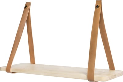 QUVIO Wandplank met leren riemen – Houten wandplank voor muur – PU leer –16 x 50 x 25 cm