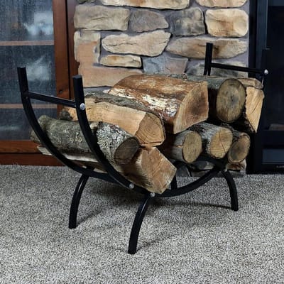 Brandhoutstandaard - Houtopslag rek - Open haard - Smeedijzeren constructie - 91 x 29 x 62 cm - Zwart