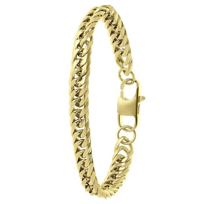 Lucardi Heren Goldplated armband met gourmetschakel - Staal - Armband - Vaderdag Cadeautje - 21 cm - Goudkleurig
