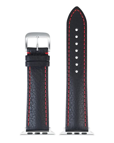 EULIT leer horlogeband geschikt voor Apple Watch 38/40/41 maat - Serie 1/2/3/4/5/6/7/8/9/10 + SE - imperator smart - 20 mm - zwart/rood - metalen zwart gesp - incl. adapter