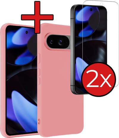 Hoesje - Met 2x Screenprotector - Geschikt voor Google Pixel 10 - Sterk & Shockproof - Telefoon Hoes - Back Cover - Siliconen Case - Telefoonhoes - Lichtroze