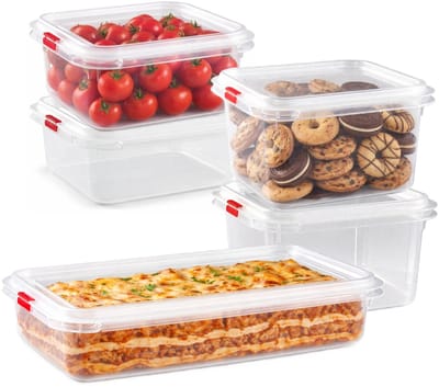 Plasticforte Vershoudbakjes set Frost - 5x stuks - vriezer bakjes - kunststof - diverse maten - 1000-1600-2300 ml - nestbaar