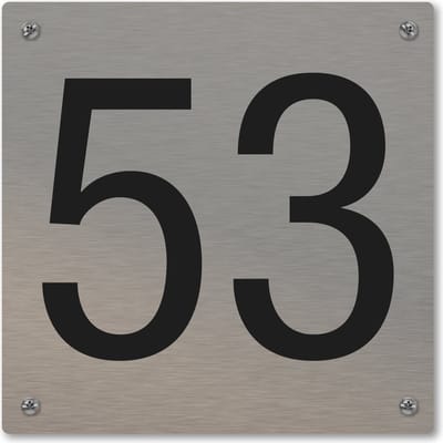 Huisnummerbord - huisnummer 53 - voordeur - 12 x 12 cm - rvs look - schroeven - naambordje nummerbord
